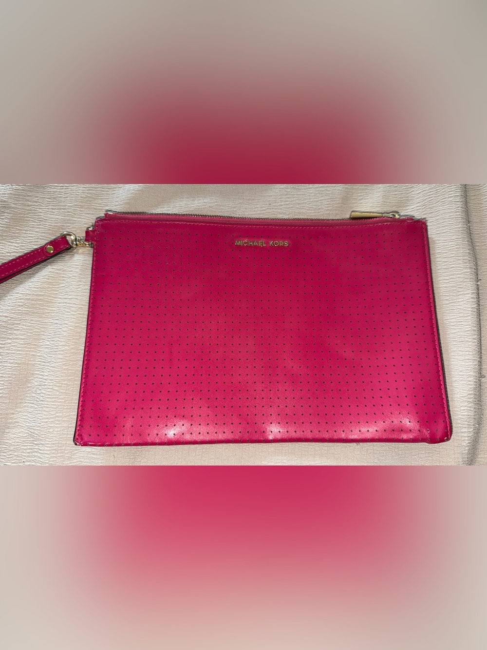 Michael Kors Hot Pink Perforated Leather Wristlet Clutch